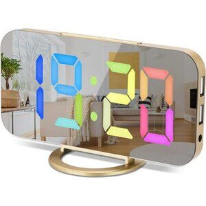 LED Digital Mirror Clock Large Display USB Charger Desk Wall Alarm Bedroom